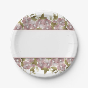 Florale woeste zomer roze bloemen groene lea papieren bordje