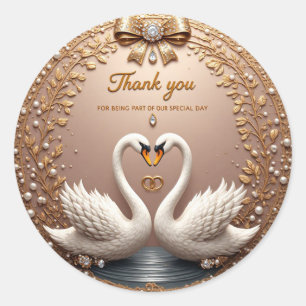 Florale Zwanen Huwelijksringen Roze Goud Ronde Sticker
