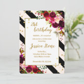 Florale zwarte en witte strepen 21e verjaardag kaart (Staand voorkant)