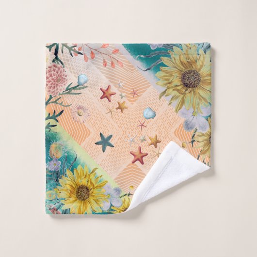 Floralen, koralen en schelpen bad handdoek (Wasdoekje)