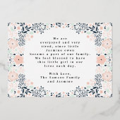 Florales à huile d'or pressé Faire-part de naissan (Verso)