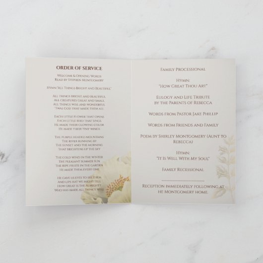 Florales blanches crémeuses Programme funéraire pl (Intérieur)