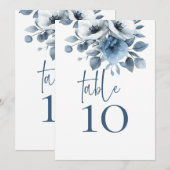 Florales bleues poussiéreuses Numéro de table de m (Devant / Derrière)