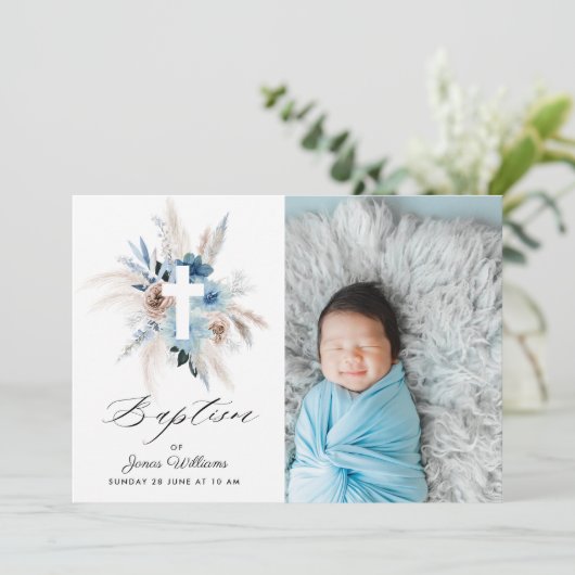 florales de boho d'aquarelle Baptême invitation ph (Debout devant)