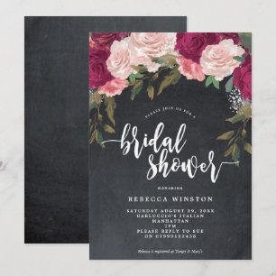 florales roses bordeaux invitation douche nuptiale