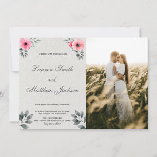 Florales roses Invitations de mariage avec photo