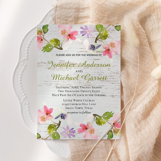 Florales roses rustiques sur invitation au bois bl