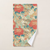 Florales Turquoise, Pêche, Turquoise avec serviett (Serviette à main)