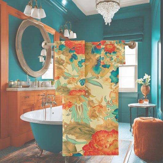 Florales Turquoise, Pêche, Turquoise avec serviett