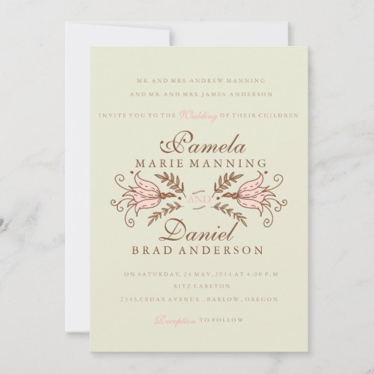 Florales Whimsical Rose Invitations de mariage (Devant)