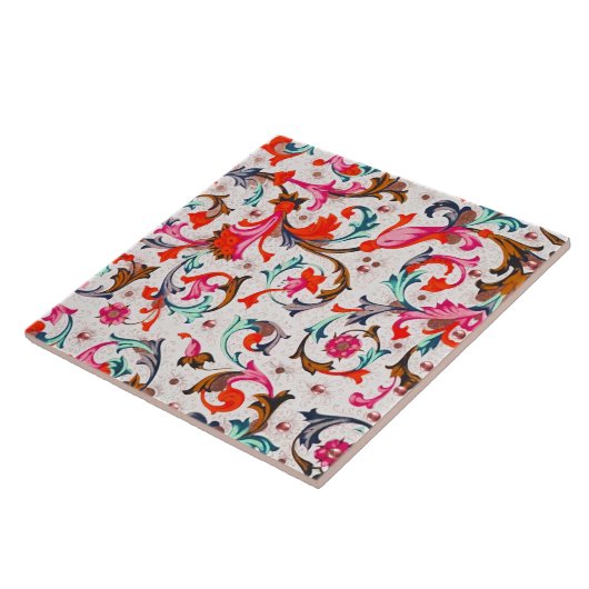 FLORALINE RENAISSANCE RODE BLOEMENKRULLEN, BLOEMEN TEGELTJE (Zijkant)