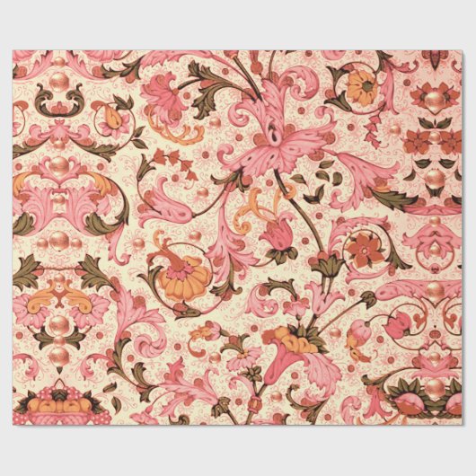 FLORALISSCHE ROZE KRULLEN, BLOEMEN UIT DE RENAISSA CADEAUPAPIER (Vlak)