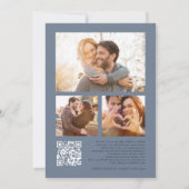Florals 3 foto's QR Code Dusty Blue Wedding Kaart (Achterkant)