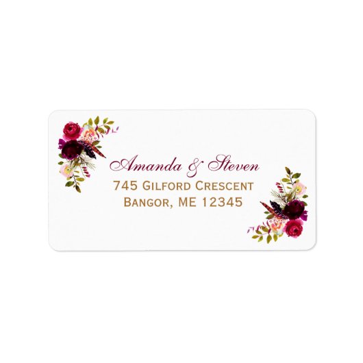 Florals Adres 2 Burgundy Waterverf Florals Etiket (Voorkant)