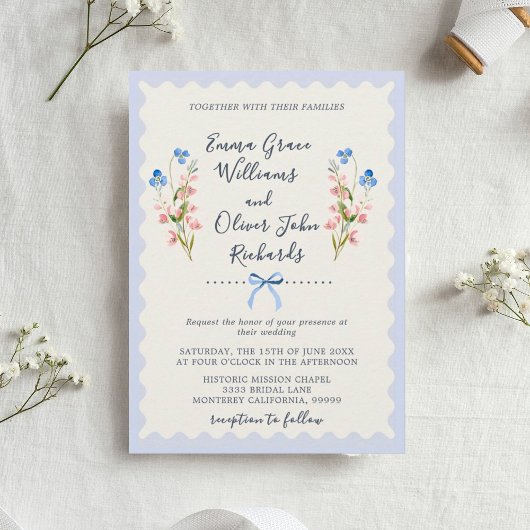 Florals Blue Romantic Garden Wedding Kaart