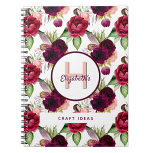 Florals bogundy maakt monogram notitieboek