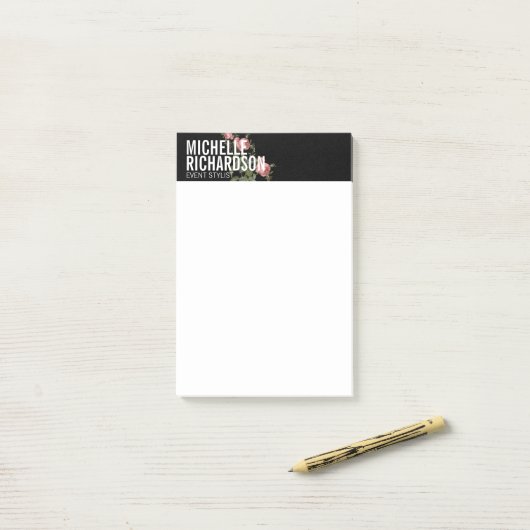 Florals Bold Text op zwart Post-it® Notes (Op bureau)