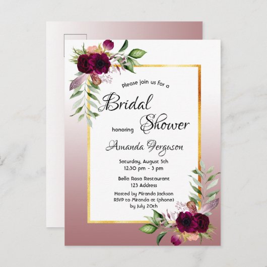 Florals cannelle rose nuptiale invitation (Devant / Derrière)