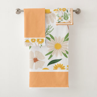 Florals Daisies Trimed in Coral and Greenery Bad Handdoek