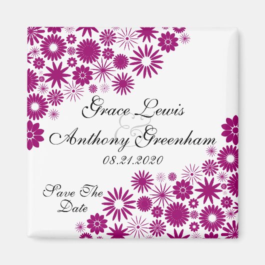  Florals Dark Fuchsia bewaar de datum magneet (Voorkant)