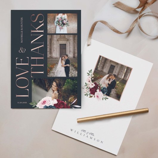 Florals drie foto's van de Bourgognige marine van Bedankkaart