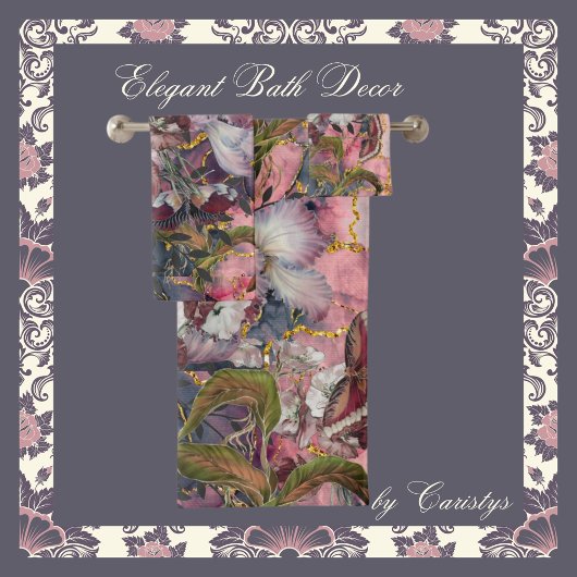 Florals Elégants Burgandy Shades avec or