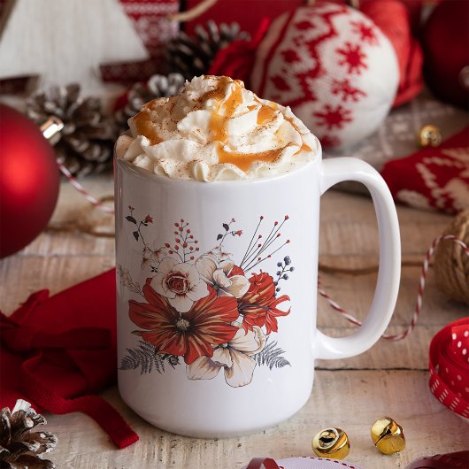 Florals Foliage Red Cream Name Koffiemok