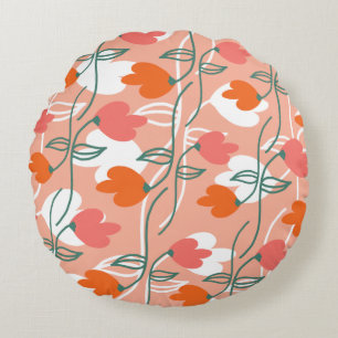 Florals Hand Drawn Botanical Pattern Sinaasappel Rond Kussen