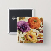 Florals in het volste blok vierkante button 5,1 cm (Voorkant /achterkant)