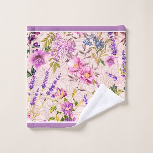 Florals Mauve, Roze, Blauw Bad Handdoek (Wasdoekje)