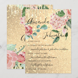 Florals Mint Glitter Gold voor bruiloft Monogram Kaart