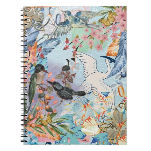 Florals Oiseaux Bleus Tons Carnet photo spirale (Devant)