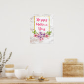  Florals op White Marble Moederdag Poster (Keuken)