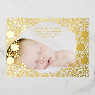 Florals Ppress Gold Foil Baby Birth Announounding Folie Uitnodiging