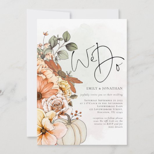 Florals Pumpkin herfst We doen QR Code Weddenschap Kaart (Voorkant)