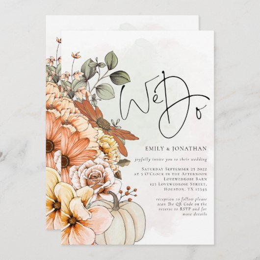 Florals Pumpkin herfst We doen QR Code Weddenschap Kaart (Voorkant / Achterkant)