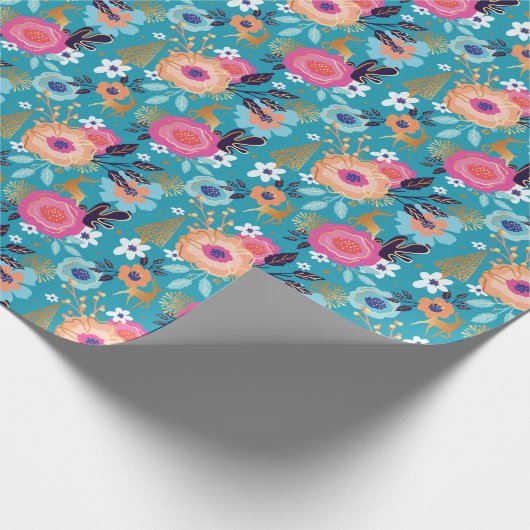 Florals, rendieren en snowflake kerst Cadeaupapier (Hoek)