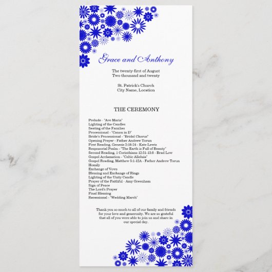  Florals Royal Blue Wedding Programme Programma (Achterkant)