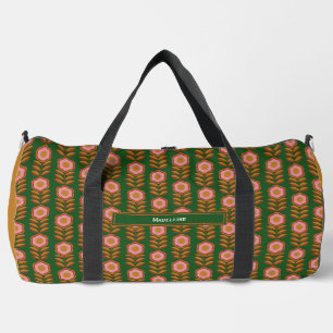 florals, roze op groen retro monogram plunjezak