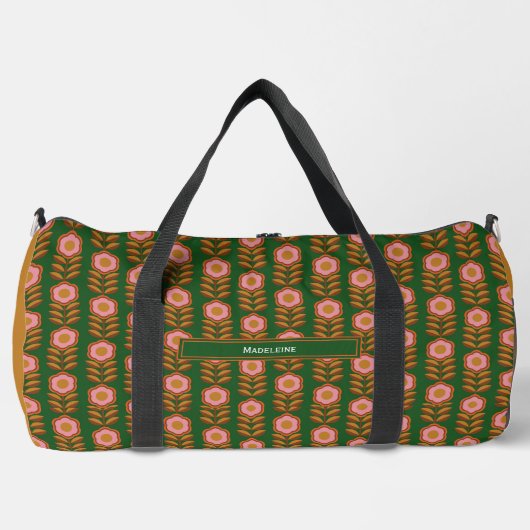  florals, roze op groen retro monogram plunjezak (Voorkant)
