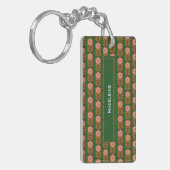  florals, roze op groen retro monogram sleutelhanger (Voorkant Links)