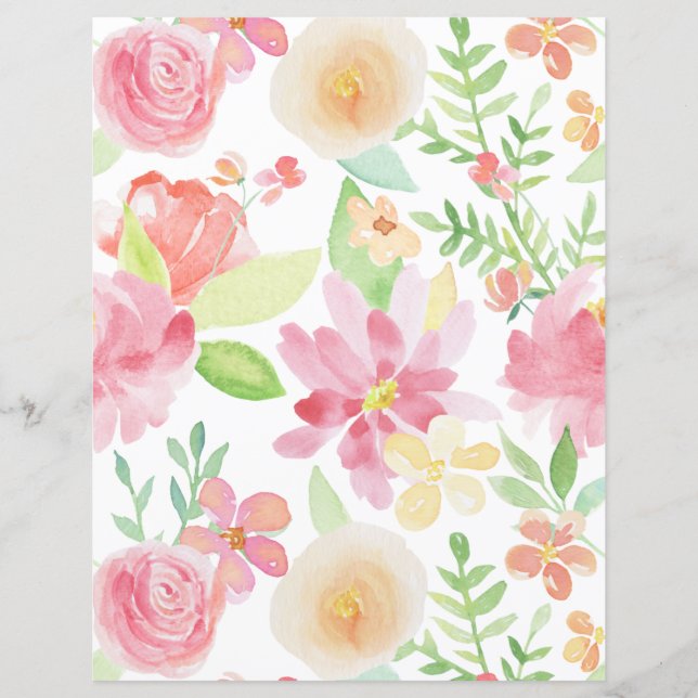 Florals scrapbook paper Waterverf verse lente (Voorkant)