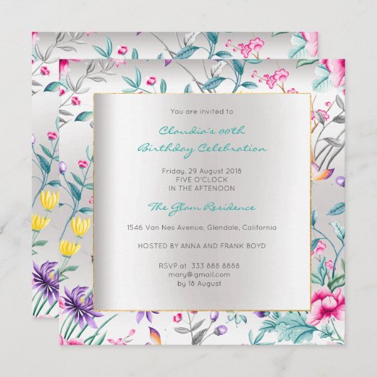 Florals Silver Butterfly Spring Chinoiserie Gray Kaart (Voorkant / Achterkant)