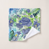 Florals Slate Blue, Green White, Feathers Bad Handdoek (Wasdoekje)