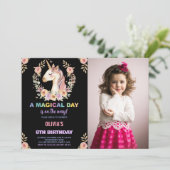 Florals Unicorn Anniversaire Invitations avec phot (Debout devant)
