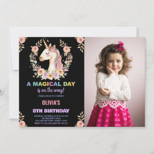 Florals Unicorn Anniversaire Invitations avec phot