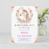 Florals Unicorn Invitations d'anniversaire (Debout devant)