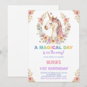 Florals Unicorn Invitations d'anniversaire (Devant / Derrière)