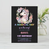 Florals Unicorn Invitations d'anniversaire (Debout devant)