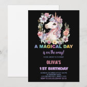 Florals Unicorn Invitations d'anniversaire (Devant / Derrière)